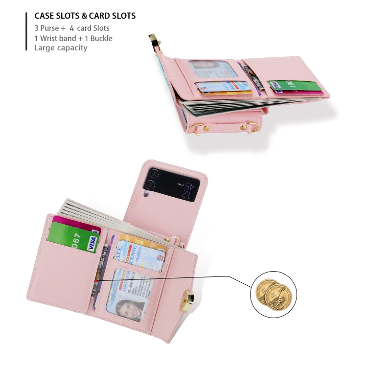 For Samsung Galaxy Z Flip3 5G POLA Color Block Love Buckle Multi-Card Slots Wallet Phone Case(Pink) - Galaxy Phone Cases by POLA | Online Shopping UK | buy2fix