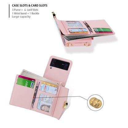 For Samsung Galaxy Z Flip3 5G POLA Color Block Love Buckle Multi-Card Slots Wallet Phone Case(Pink) - Galaxy Phone Cases by POLA | Online Shopping UK | buy2fix