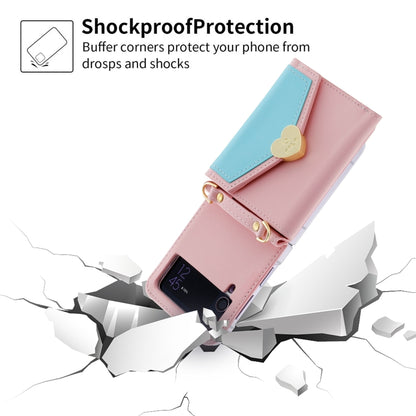 For Samsung Galaxy Z Flip3 5G POLA Color Block Love Buckle Multi-Card Slots Wallet Phone Case(Pink) - Galaxy Phone Cases by POLA | Online Shopping UK | buy2fix