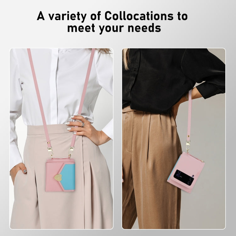 For Samsung Galaxy Z Flip3 5G POLA Color Block Love Buckle Multi-Card Slots Wallet Phone Case(Pink) - Galaxy Phone Cases by POLA | Online Shopping UK | buy2fix