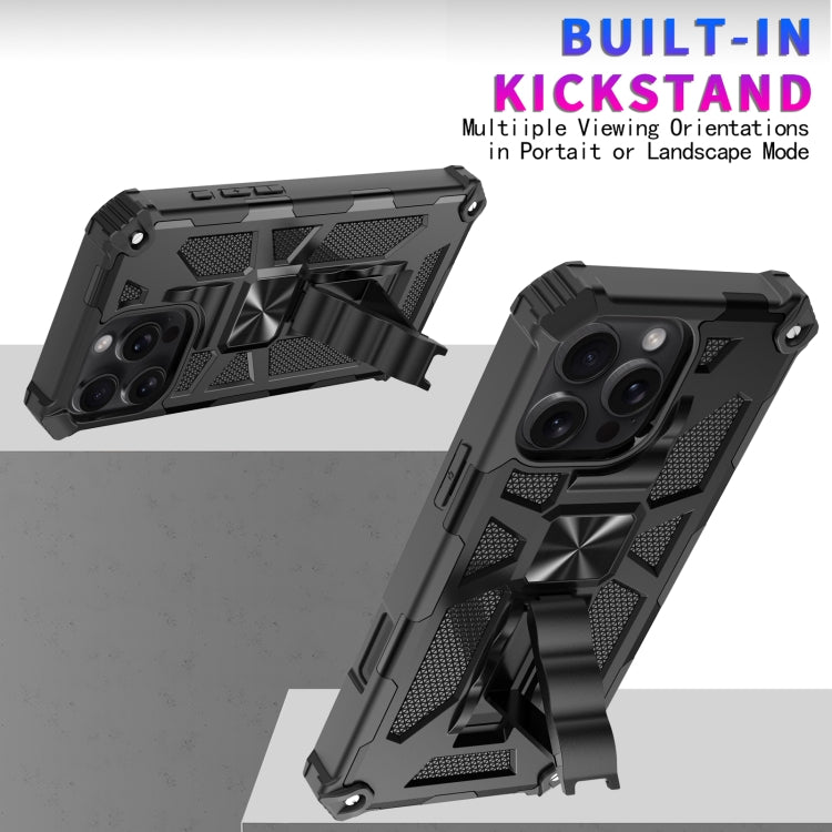 For iPhone 16 Pro Armor Shockproof TPU + PC Magnetic Phone Case with Holder(Black) by buy2fix