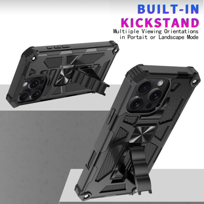 For iPhone 16 Pro Armor Shockproof TPU + PC Magnetic Phone Case with Holder(Black) by buy2fix