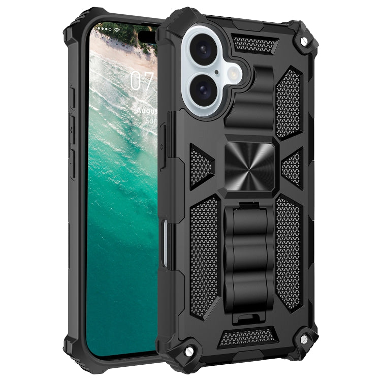 For iPhone 16 Plus Armor Shockproof TPU Hybrid PC Magnetic Phone Case with Holder(Black) - iPhone 16 Plus Cases by buy2fix | Online Shopping UK | buy2fix