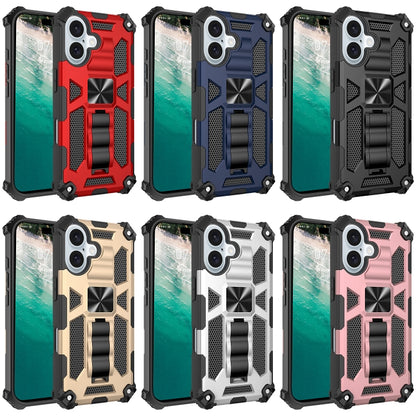 For iPhone 16 Plus Armor Shockproof TPU Hybrid PC Magnetic Phone Case with Holder(Black) - iPhone 16 Plus Cases by buy2fix | Online Shopping UK | buy2fix