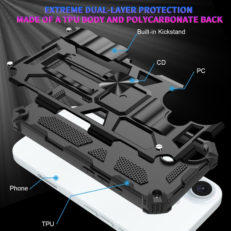 For iPhone 16 Plus Armor Shockproof TPU Hybrid PC Magnetic Phone Case with Holder(Black) - iPhone 16 Plus Cases by buy2fix | Online Shopping UK | buy2fix