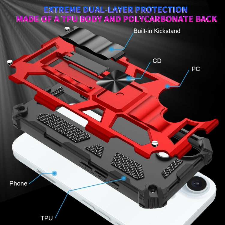 For iPhone 16 Plus Armor Shockproof TPU Hybrid PC Magnetic Phone Case with Holder(Red) - iPhone 16 Plus Cases by buy2fix | Online Shopping UK | buy2fix