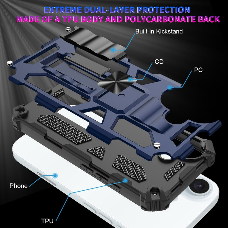For iPhone 16 Plus Armor Shockproof TPU + PC Magnetic Phone Case with Holder(Blue) by buy2fix