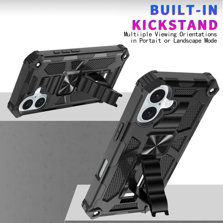 For iPhone 16 Armor Shockproof TPU + PC Magnetic Phone Case with Holder(Black) by buy2fix