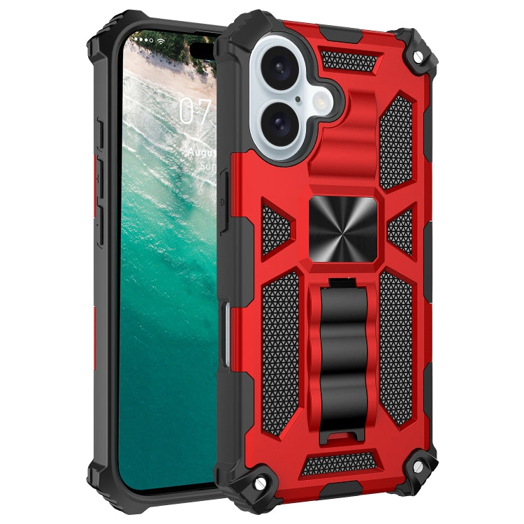 For iPhone 16 Armor Shockproof TPU + PC Magnetic Phone Case with Holder(Red) by buy2fix