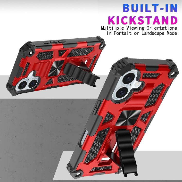 For iPhone 16 Armor Shockproof TPU + PC Magnetic Phone Case with Holder(Red) by buy2fix
