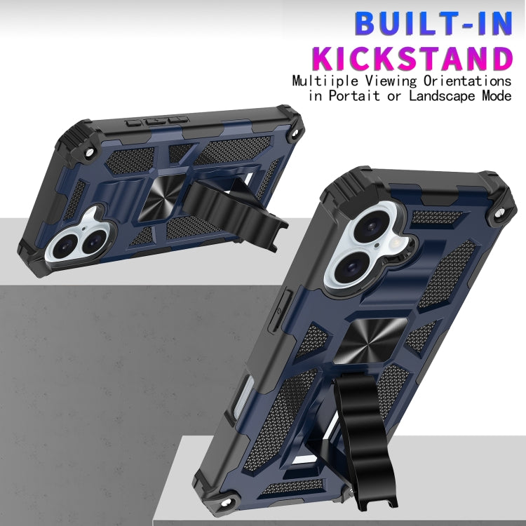 For iPhone 16 Armor Shockproof TPU + PC Magnetic Phone Case with Holder(Blue) by buy2fix