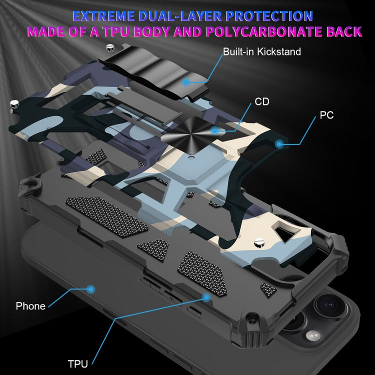 For iPhone 16 Pro Max Camouflage Armor Kickstand TPU + PC Magnetic Phone Case(Navy Blue) by buy2fix