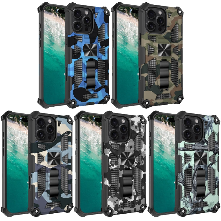 For iPhone 16 Pro Camouflage Armor Kickstand TPU Hybrid PC Magnetic Phone Case(Army Green) - iPhone 16 Pro Cases by buy2fix | Online Shopping UK | buy2fix