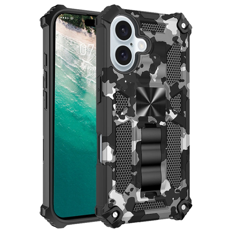 For iPhone 16 Plus Camouflage Armor Kickstand TPU + PC Magnetic Phone Case(Black) by buy2fix