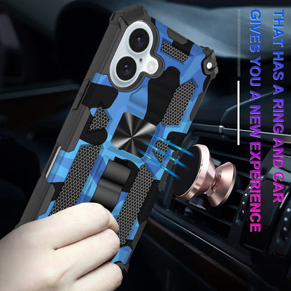 For iPhone 16 Plus Camouflage Armor Kickstand TPU + PC Magnetic Phone Case(Black) by buy2fix