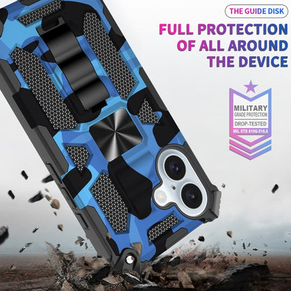 For iPhone 16 Plus Camouflage Armor Kickstand TPU + PC Magnetic Phone Case(Blue) by buy2fix