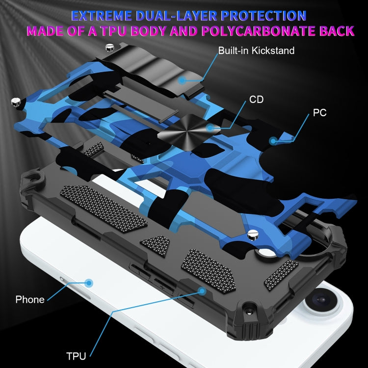 For iPhone 16 Plus Camouflage Armor Kickstand TPU + PC Magnetic Phone Case(Blue) by buy2fix
