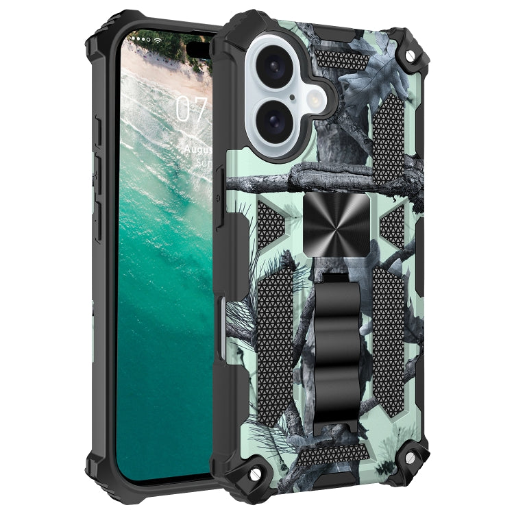 For iPhone 16 Plus Camouflage Armor Kickstand TPU Hybrid PC Magnetic Phone Case(Mint Green) - iPhone 16 Plus Cases by buy2fix | Online Shopping UK | buy2fix