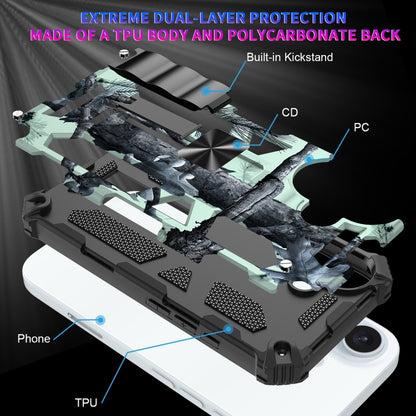 For iPhone 16 Plus Camouflage Armor Kickstand TPU Hybrid PC Magnetic Phone Case(Mint Green) - iPhone 16 Plus Cases by buy2fix | Online Shopping UK | buy2fix