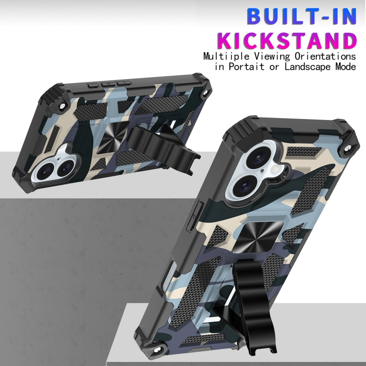 For iPhone 16 Camouflage Armor Kickstand TPU + PC Magnetic Phone Case(Black) by buy2fix