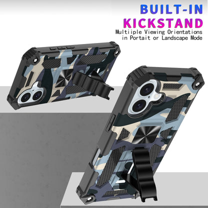 For iPhone 16 Camouflage Armor Kickstand TPU + PC Magnetic Phone Case(Black) by buy2fix