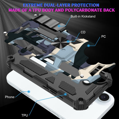 For iPhone 16 Camouflage Armor Kickstand TPU + PC Magnetic Phone Case(Black) by buy2fix