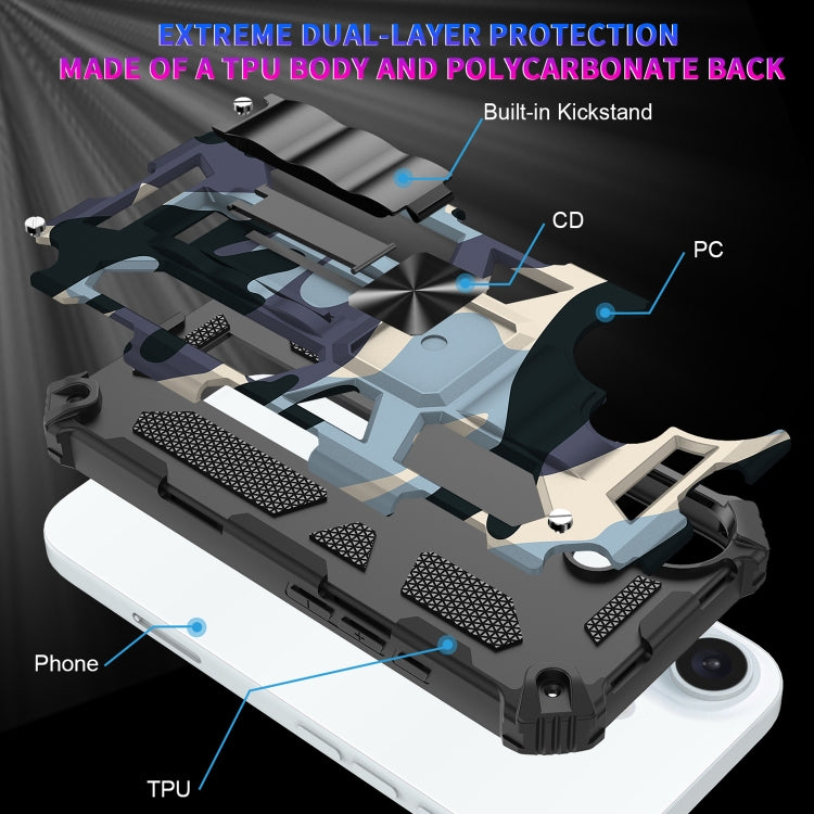 For iPhone 16 Camouflage Armor Kickstand TPU + PC Magnetic Phone Case(Navy Blue) by buy2fix