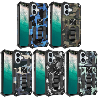 For iPhone 16 Camouflage Armor Kickstand TPU Hybrid PC Magnetic Phone Case(Mint Green) - iPhone 16 Cases by buy2fix | Online Shopping UK | buy2fix