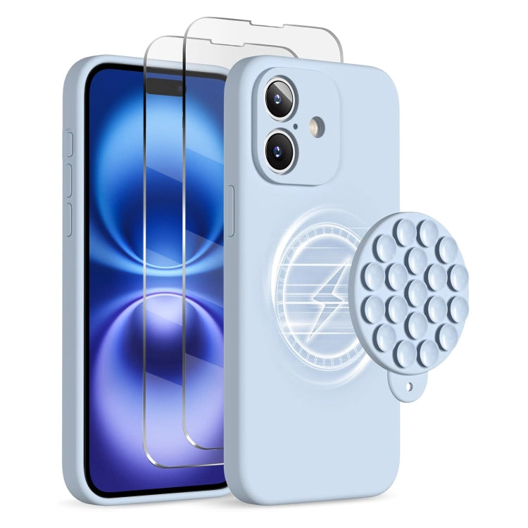 For iPhone 16 Plus Silicone Suction Cup MagSafe Phone Case with Screen Film(Sierra Blue) - iPhone 16 Plus Cases by buy2fix | Online Shopping UK | buy2fix