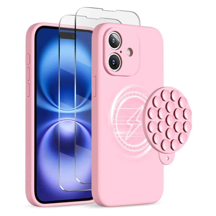 For iPhone 16 Silicone Suction Cup MagSafe Phone Case with Screen Film(Pink) - iPhone 16 Cases by buy2fix | Online Shopping UK | buy2fix