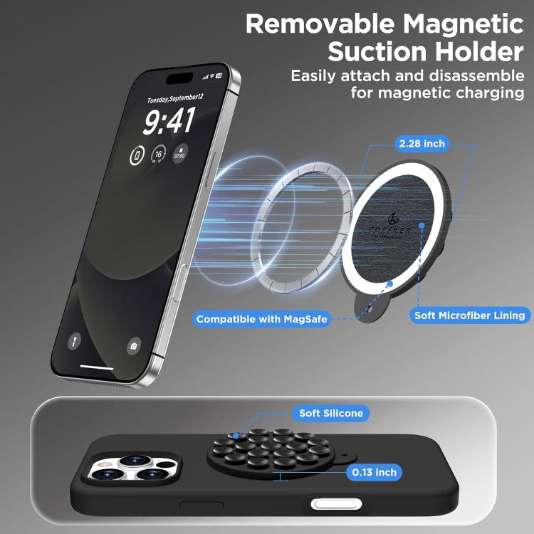 For iPhone 16 Silicone Suction Cup MagSafe Phone Case with Screen Film & Lens Film(Black) by buy2fix