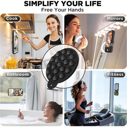 For iPhone 16 Silicone Suction Cup MagSafe Phone Case with Screen Film & Lens Film(Black) by buy2fix