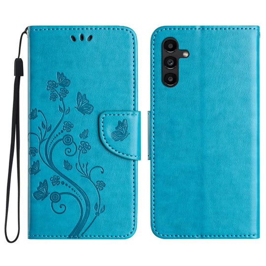For Samsung Galaxy A17 4G / 5G Butterfly Flower Pattern Flip Leather Phone Case(Blue)