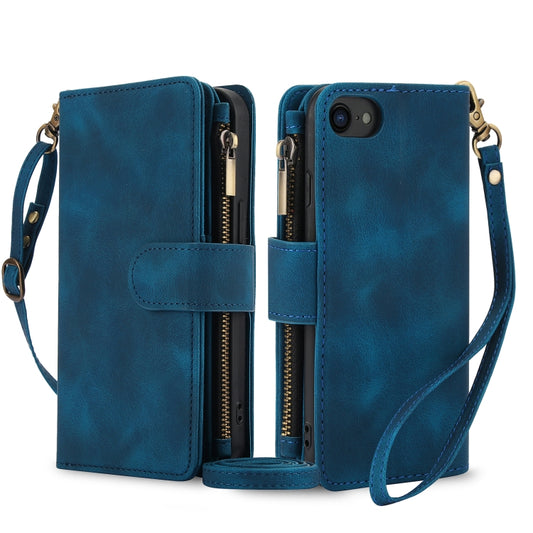 For iPhone 7 / 8 / SE 2022 Dream 9-Card Zipper Wallet RFID Leather Phone Case with Lanyard(Blue) - iPhone SE 2022 / 2020 / 8 / 7 Cases by buy2fix | Online Shopping UK | buy2fix