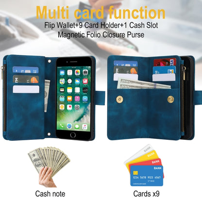 For iPhone 7 / 8 / SE 2022 Dream 9-Card Zipper Wallet RFID Leather Phone Case with Lanyard(Blue) - iPhone SE 2022 / 2020 / 8 / 7 Cases by buy2fix | Online Shopping UK | buy2fix