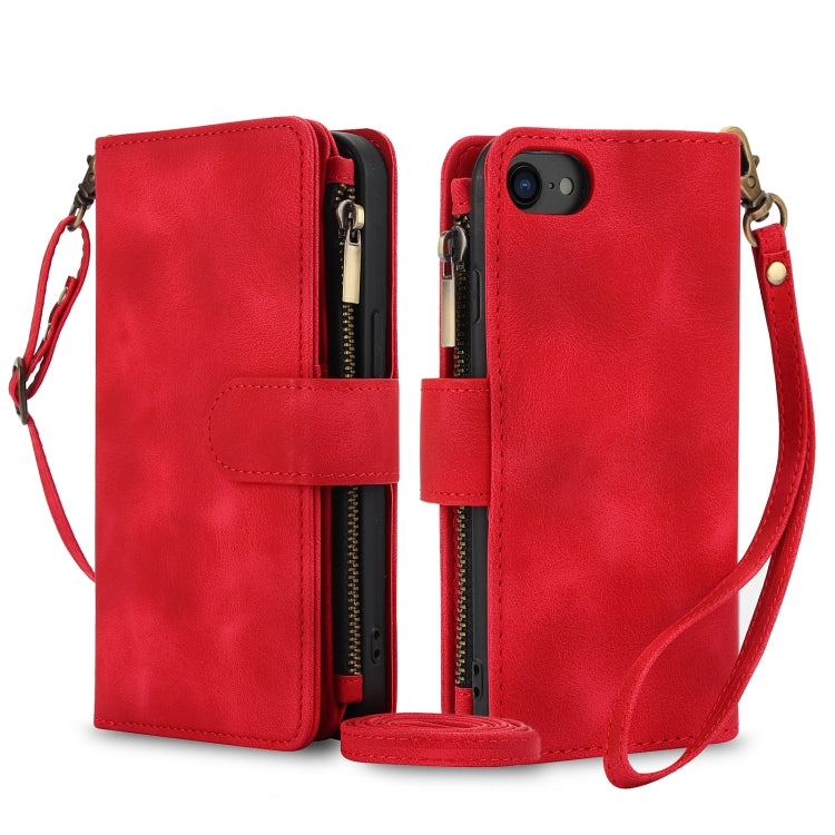 For iPhone 7 / 8 / SE 2022 Dream 9-Card Zipper Wallet RFID Leather Phone Case with Lanyard(Red) - iPhone SE 2022 / 2020 / 8 / 7 Cases by buy2fix | Online Shopping UK | buy2fix