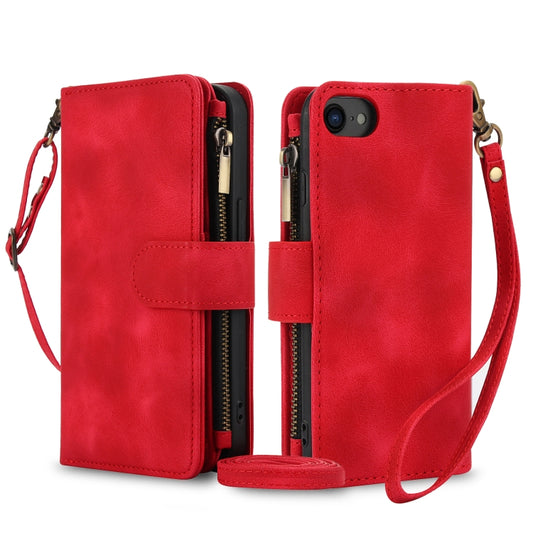 For iPhone 7 / 8 / SE 2022 Dream 9-Card Zipper Wallet RFID Leather Phone Case with Lanyard(Red) - iPhone SE 2022 / 2020 / 8 / 7 Cases by buy2fix | Online Shopping UK | buy2fix