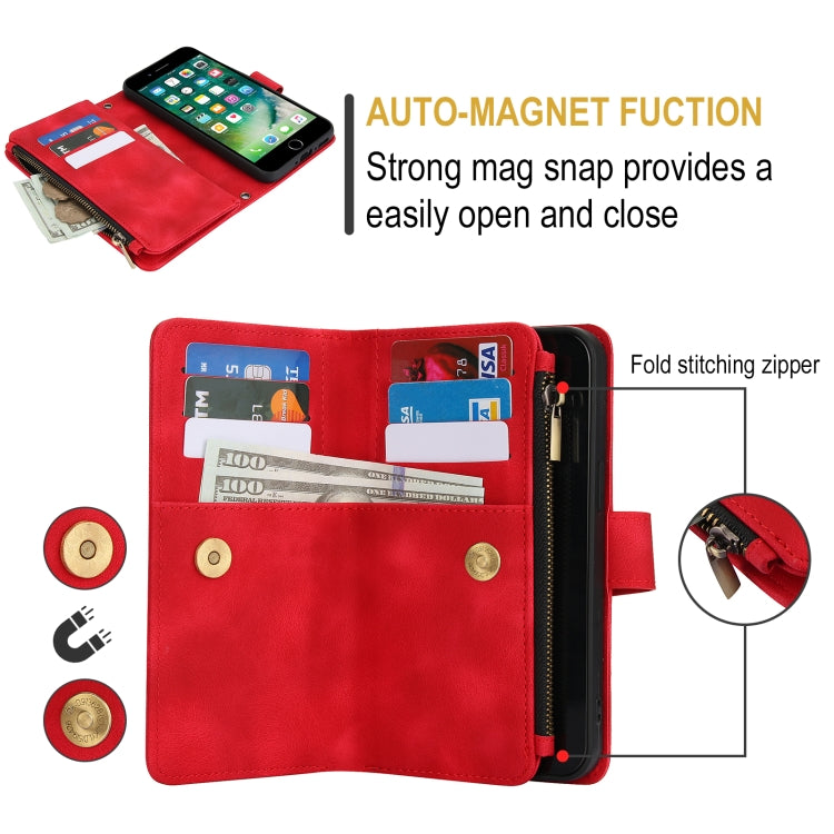 For iPhone 7 / 8 / SE 2022 Dream 9-Card Zipper Wallet RFID Leather Phone Case with Lanyard(Red) - iPhone SE 2022 / 2020 / 8 / 7 Cases by buy2fix | Online Shopping UK | buy2fix
