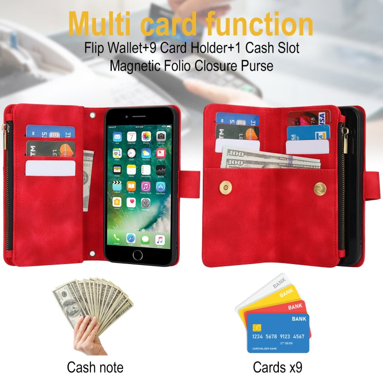 For iPhone 7 / 8 / SE 2022 Dream 9-Card Zipper Wallet RFID Leather Phone Case with Lanyard(Red) - iPhone SE 2022 / 2020 / 8 / 7 Cases by buy2fix | Online Shopping UK | buy2fix