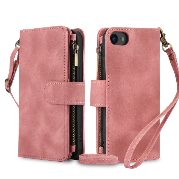 For iPhone 7 / 8 / SE 2022 Dream 9-Card Zipper Wallet RFID Leather Phone Case with Lanyard(Rose Gold) - iPhone SE 2022 / 2020 / 8 / 7 Cases by buy2fix | Online Shopping UK | buy2fix