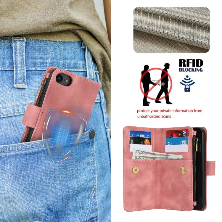 For iPhone 7 / 8 / SE 2022 Dream 9-Card Zipper Wallet RFID Leather Phone Case with Lanyard(Rose Gold) - iPhone SE 2022 / 2020 / 8 / 7 Cases by buy2fix | Online Shopping UK | buy2fix
