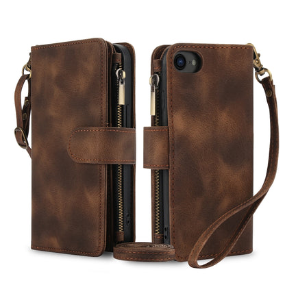 For iPhone 7 / 8 / SE 2022 Dream 9-Card Zipper Wallet RFID Leather Phone Case with Lanyard(Brown) - iPhone SE 2022 / 2020 / 8 / 7 Cases by buy2fix | Online Shopping UK | buy2fix