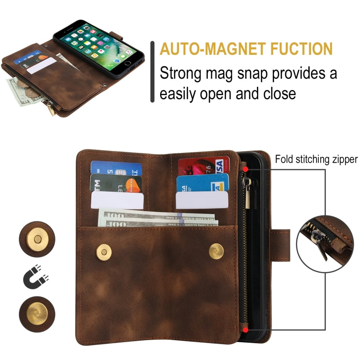 For iPhone 7 / 8 / SE 2022 Dream 9-Card Zipper Wallet RFID Leather Phone Case with Lanyard(Brown) - iPhone SE 2022 / 2020 / 8 / 7 Cases by buy2fix | Online Shopping UK | buy2fix