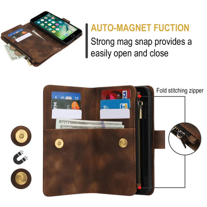 For iPhone 7 / 8 / SE 2022 Dream 9-Card Zipper Wallet RFID Leather Phone Case with Lanyard(Brown) - iPhone SE 2022 / 2020 / 8 / 7 Cases by buy2fix | Online Shopping UK | buy2fix