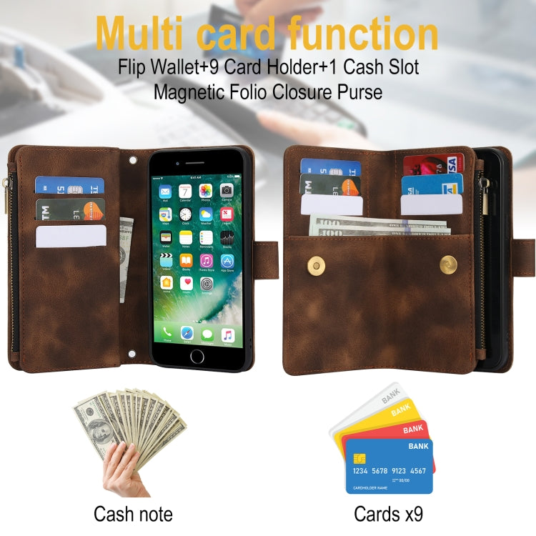 For iPhone 7 / 8 / SE 2022 Dream 9-Card Zipper Wallet RFID Leather Phone Case with Lanyard(Brown) - iPhone SE 2022 / 2020 / 8 / 7 Cases by buy2fix | Online Shopping UK | buy2fix