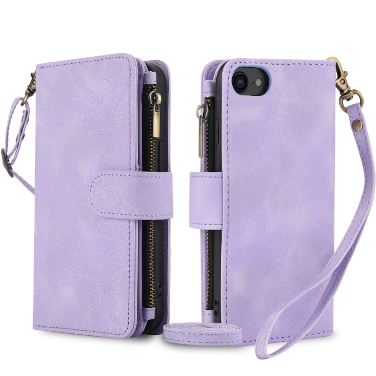 For iPhone 7 / 8 / SE 2022 Dream 9-Card Zipper Wallet RFID Leather Phone Case with Lanyard(Purple) - iPhone SE 2022 / 2020 / 8 / 7 Cases by buy2fix | Online Shopping UK | buy2fix