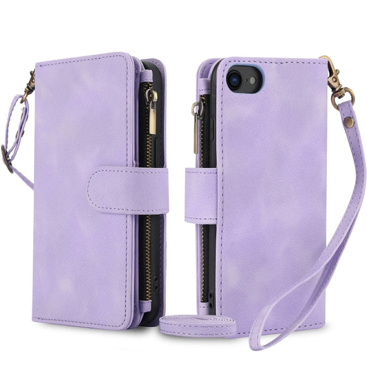 For iPhone 7 / 8 / SE 2022 Dream 9-Card Zipper Wallet RFID Leather Phone Case with Lanyard(Purple) - iPhone SE 2022 / 2020 / 8 / 7 Cases by buy2fix | Online Shopping UK | buy2fix