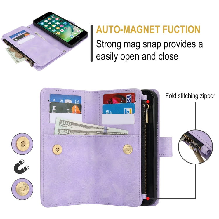 For iPhone 7 / 8 / SE 2022 Dream 9-Card Zipper Wallet RFID Leather Phone Case with Lanyard(Purple) - iPhone SE 2022 / 2020 / 8 / 7 Cases by buy2fix | Online Shopping UK | buy2fix