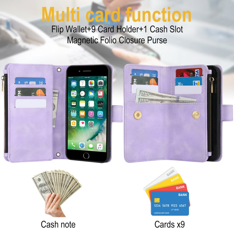 For iPhone 7 / 8 / SE 2022 Dream 9-Card Zipper Wallet RFID Leather Phone Case with Lanyard(Purple) - iPhone SE 2022 / 2020 / 8 / 7 Cases by buy2fix | Online Shopping UK | buy2fix