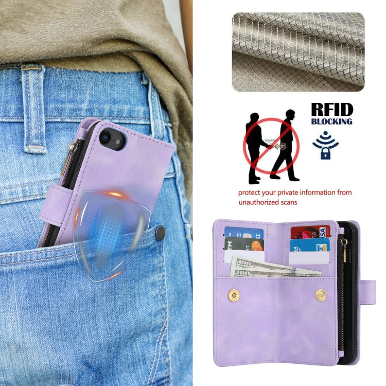 For iPhone 7 / 8 / SE 2022 Dream 9-Card Zipper Wallet RFID Leather Phone Case with Lanyard(Purple) - iPhone SE 2022 / 2020 / 8 / 7 Cases by buy2fix | Online Shopping UK | buy2fix